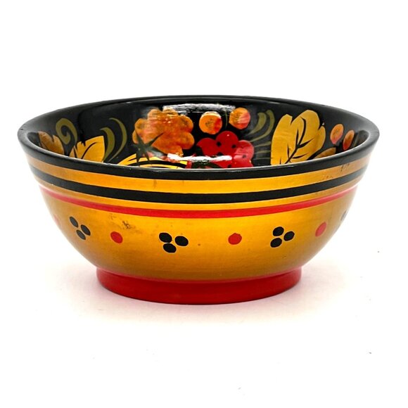 Vintage Russian Khokhloma Hand Turned & Painted Decorative Wooden Bowl Dish - Picture 2 of 7